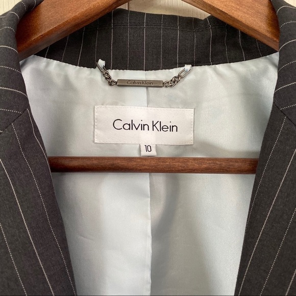 Calvin Klein Pinstripe Gray Blazer With Pockets - Picture 2 of 7